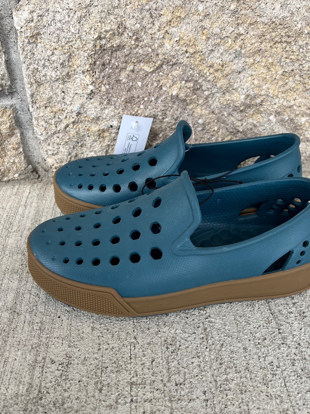 Blue Teal Slip-On Sandals with Brown Sole